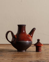 Red Drippy Studio Pottery Teapot, Signed, United States, 1970s