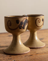 Handpainted Studio Pottery Chalices, Signed, Set of 2, United States, 1970s