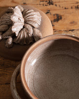 Terracotta Shell Lidded Studio Pottery Bowl, Signed, United States, 1970s