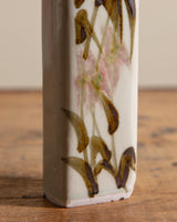 Tall Rectangular Hand Painted Botanical Studio Vase, Signed, United States, 1970s