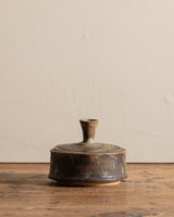 Round Studio Pottery Lidded Bowl with Tall Handle, Signed, United States, 1970s