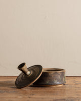 Round Studio Pottery Lidded Bowl with Tall Handle, Signed, United States, 1970s