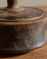 Round Studio Pottery Lidded Bowl with Tall Handle, Signed, United States, 1970s