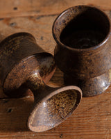 Set of 2 Short Brown Speckled Studio Pottery Chalices, 1970s