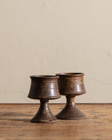 Set of 2 Short Brown Speckled Studio Pottery Chalices, 1970s