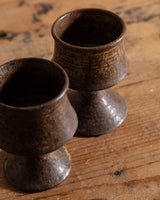 Set of 2 Short Brown Speckled Studio Pottery Chalices, 1970s