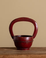 Red Lacquered Wooden Decorative Basket, Asian, Early 20th Century