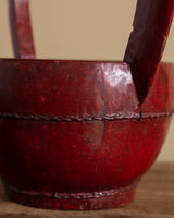 Red Lacquered Wooden Decorative Basket, Asian, Early 20th Century