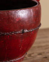 Red Lacquered Wooden Decorative Basket, Asian, Early 20th Century