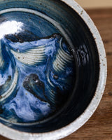 Studio Pottery Blue Swirl Bowl, Signed, United States, 1970s