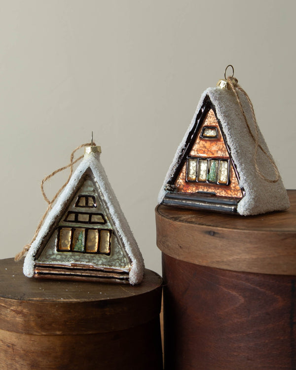 A - Frame Cabin Glass Ornaments - Lone Fox