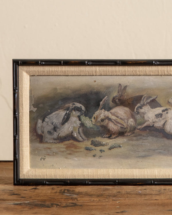 A Grouping of Bunnies Oil Painting in Black Bamboo Frame - Lone Fox
