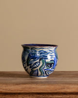 Abstract Blue and Green Painted Studio Pottery Bowl, 1970s - Lone Fox