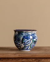 Abstract Blue and Green Painted Studio Pottery Bowl, 1970s - Lone Fox