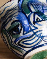 Abstract Blue and Green Painted Studio Pottery Bowl, 1970s - Lone Fox
