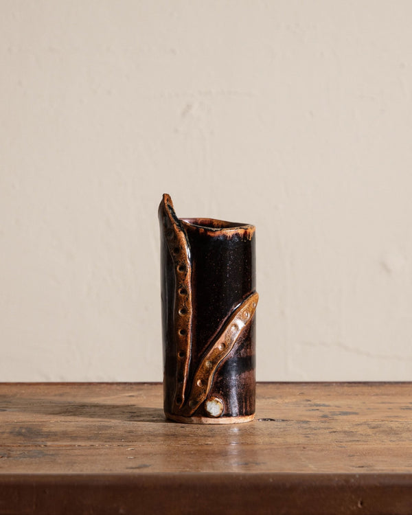 Abstract Foliage Studio Pottery Vase, Signed - Lone Fox