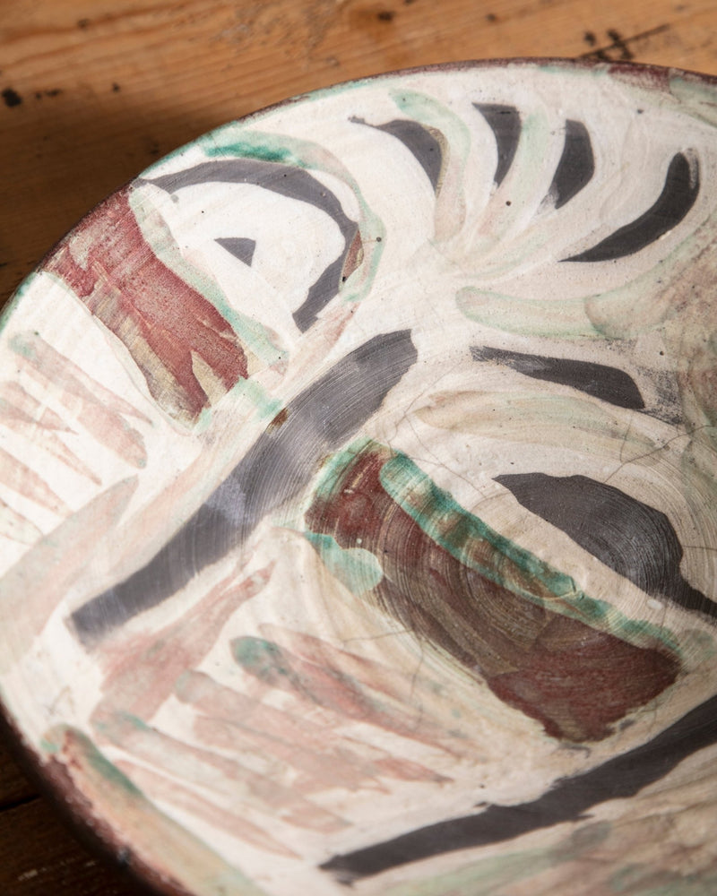 Abstract Hand Painted Studio Serving Dish, Signed - Lone Fox