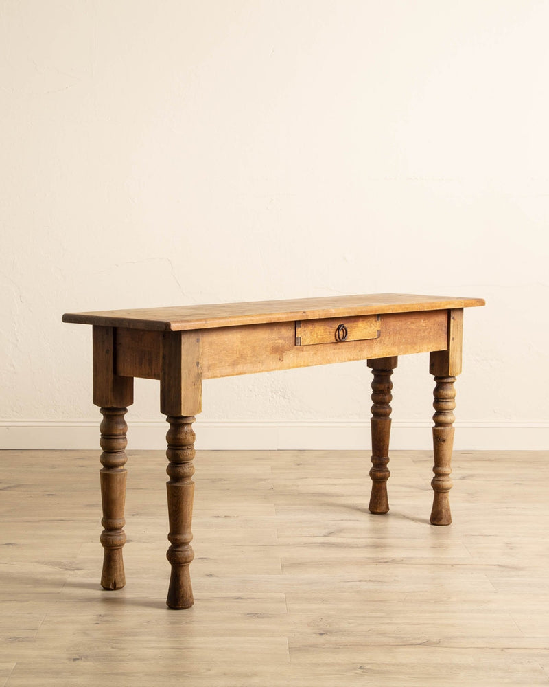 Aged Pine Turned Leg Console w/ Iron Hardware - Lone Fox