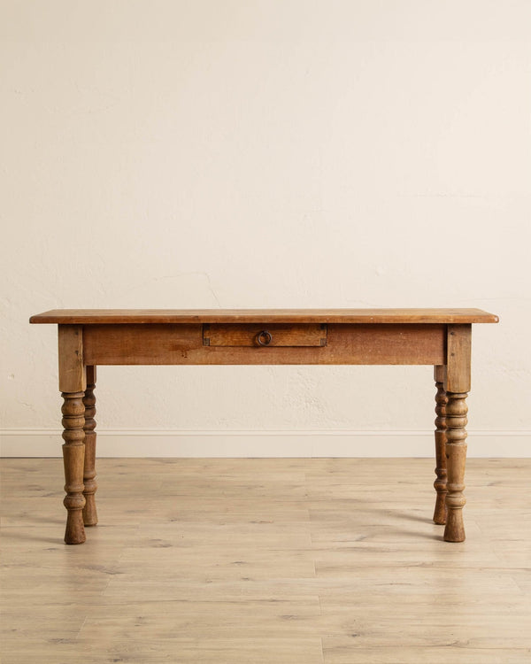 Aged Pine Turned Leg Console w/ Iron Hardware - Lone Fox