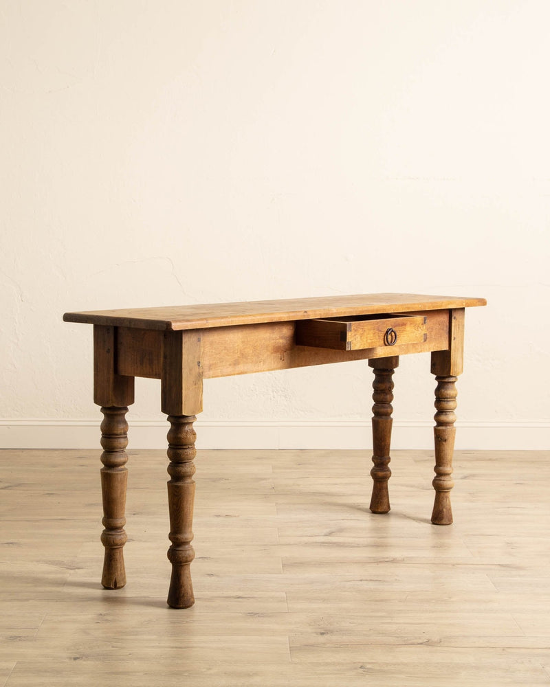 Aged Pine Turned Leg Console w/ Iron Hardware - Lone Fox