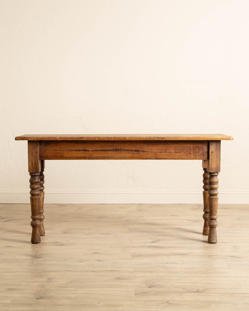 Aged Pine Turned Leg Console w/ Iron Hardware - Lone Fox