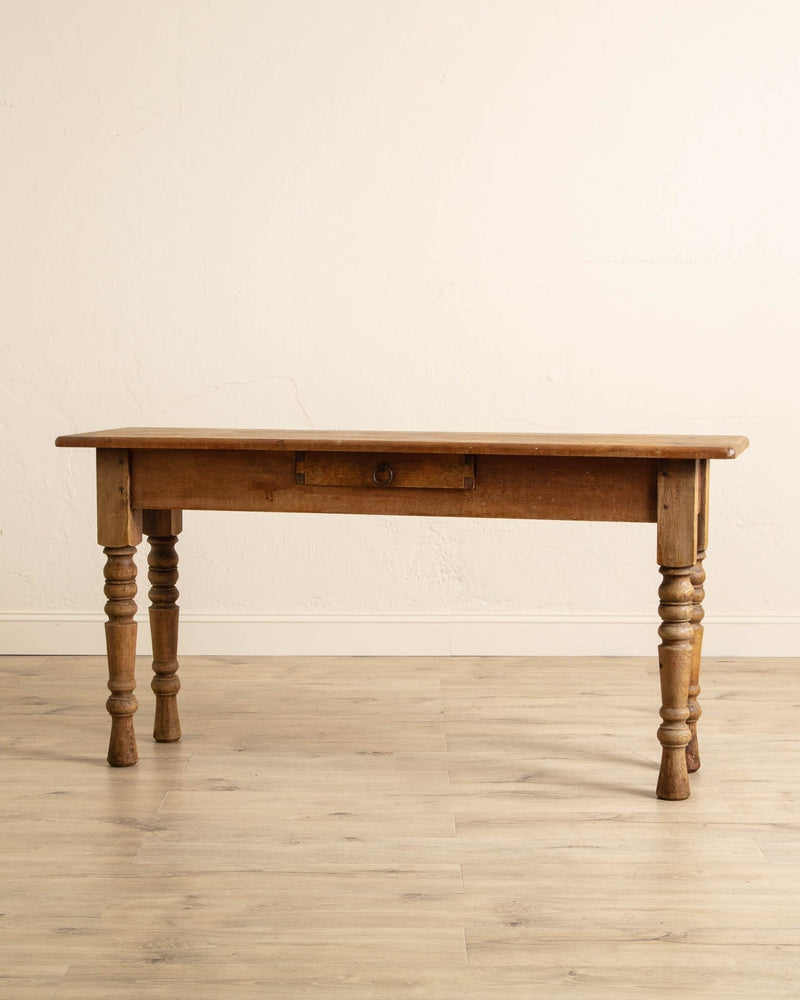 Aged Pine Turned Leg Console w/ Iron Hardware - Lone Fox