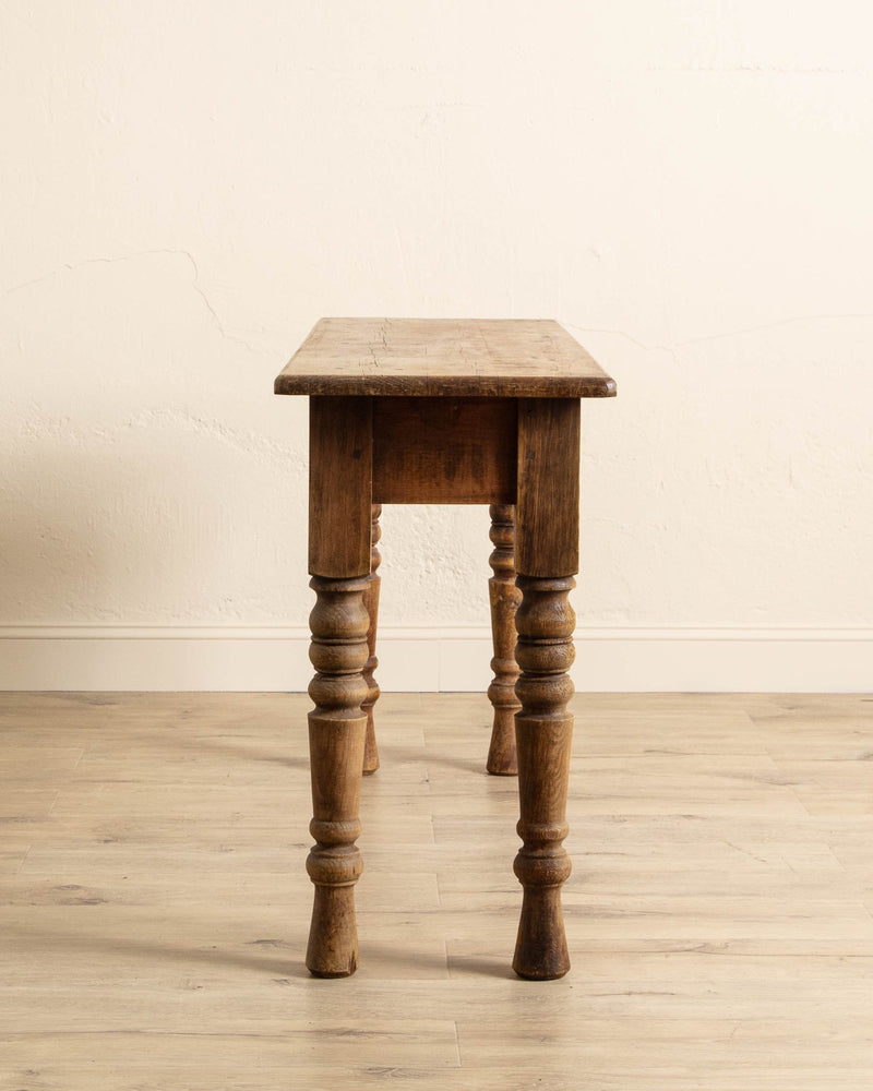 Aged Pine Turned Leg Console w/ Iron Hardware - Lone Fox