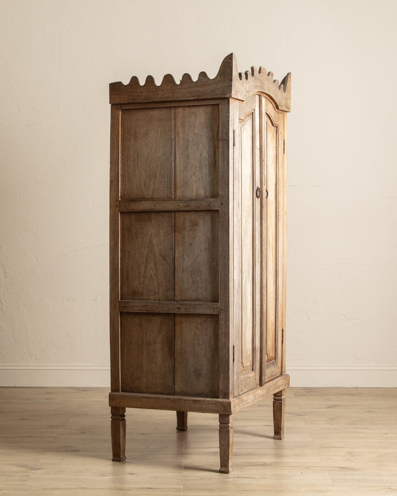 Aged Spanish Wood Cabinet w/ Carved Crown - Lone Fox