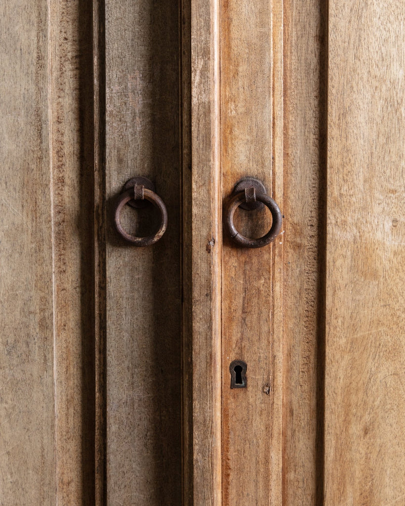 Aged Spanish Wood Cabinet w/ Carved Crown - Lone Fox