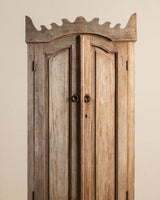 Aged Spanish Wood Cabinet w/ Carved Crown - Lone Fox