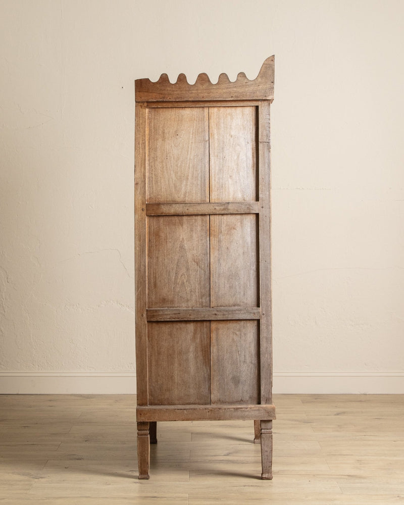 Aged Spanish Wood Cabinet w/ Carved Crown - Lone Fox
