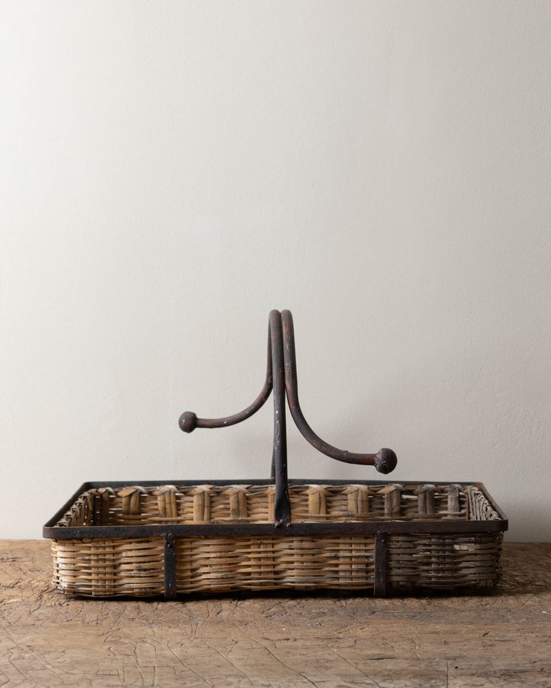 Aged Wicker Tray w/ Handmade Iron Handles - Lone Fox