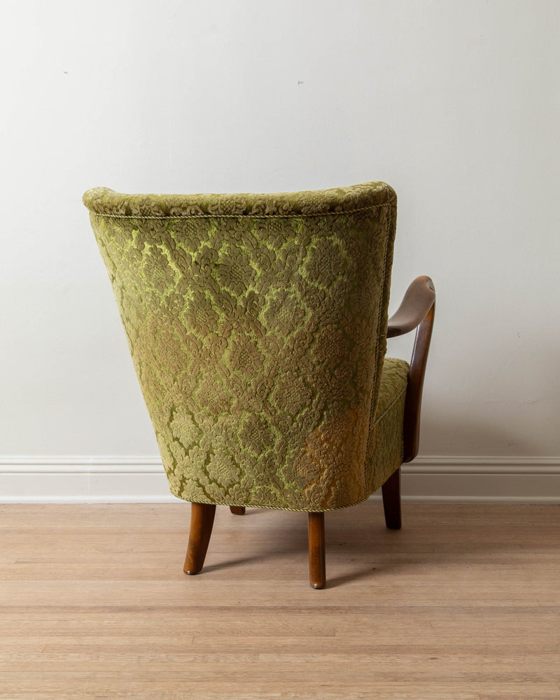 Alfred Christensen Green Damask Velvet Armchair, 1960's - Lone Fox