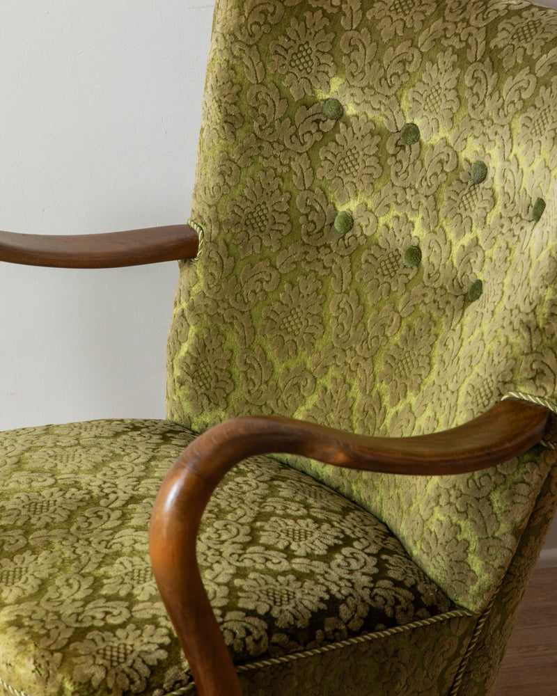 Alfred Christensen Green Damask Velvet Armchair, 1960's - Lone Fox