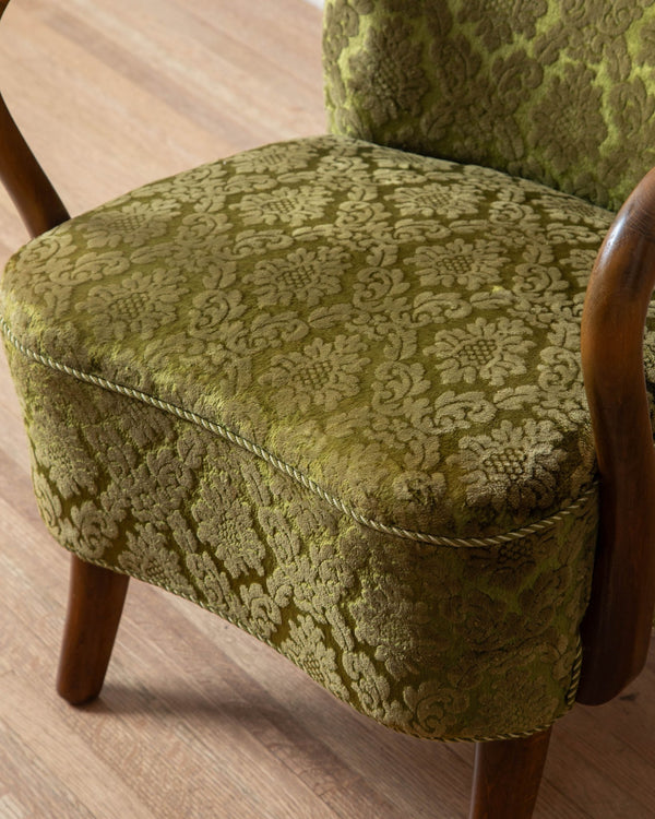 Alfred Christensen Green Damask Velvet Armchair, 1960's - Lone Fox