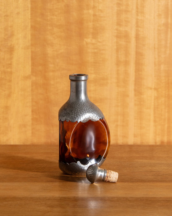 Amber Glass & Hammered Pewter Decanter - Lone Fox