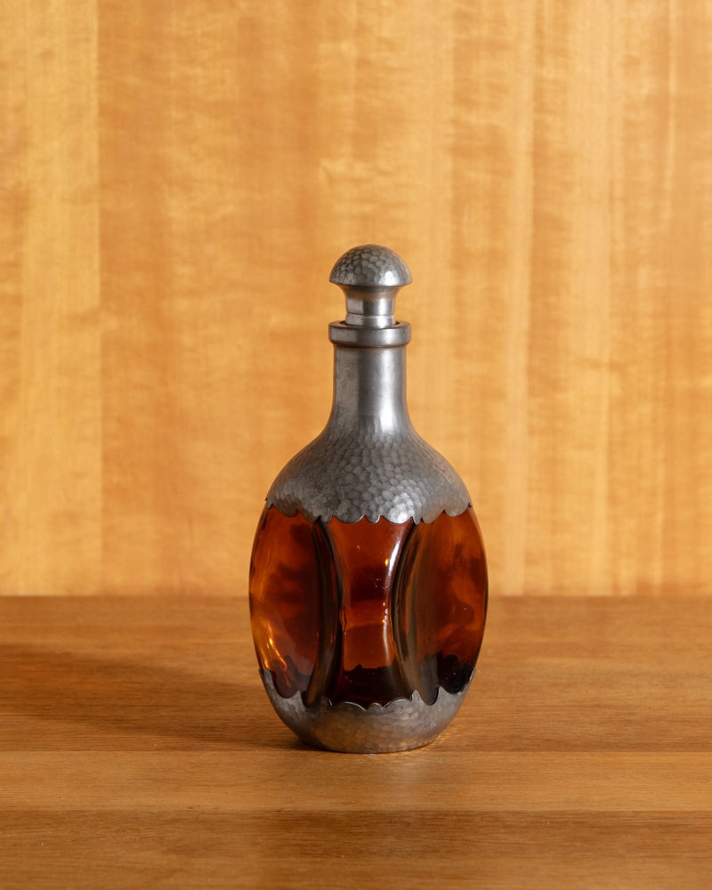 Amber Glass & Hammered Pewter Decanter - Lone Fox