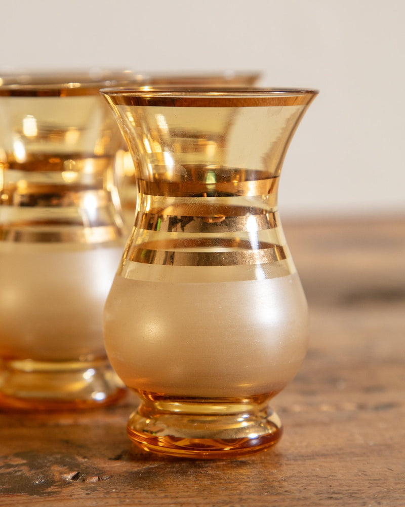 Amber & Gold Blown Glass Decanter & Set of 6 Glasses - Lone Fox