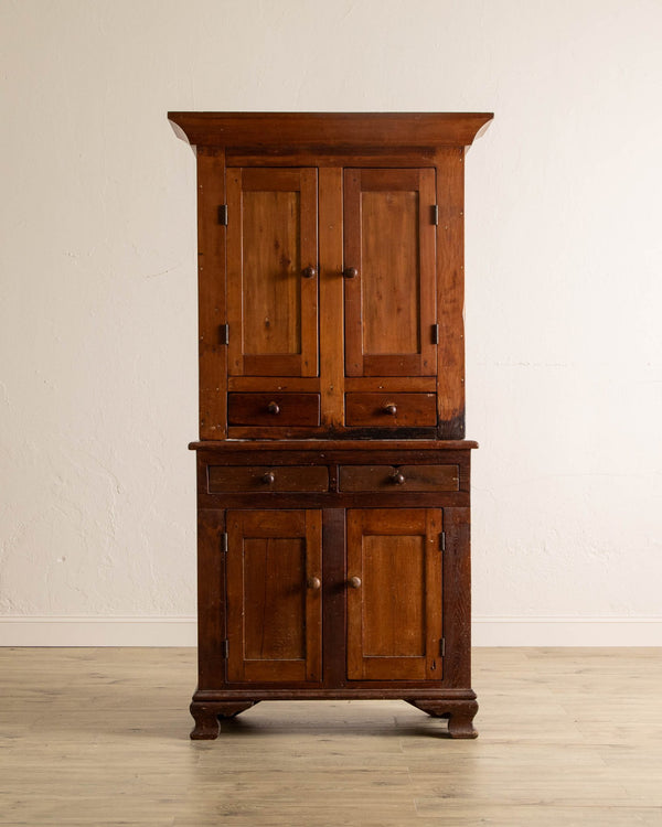 American Pine & Maple Stepback Cupboard, 19th Century - Lone Fox