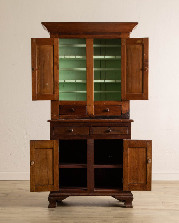 American Pine & Maple Stepback Cupboard, 19th Century - Lone Fox