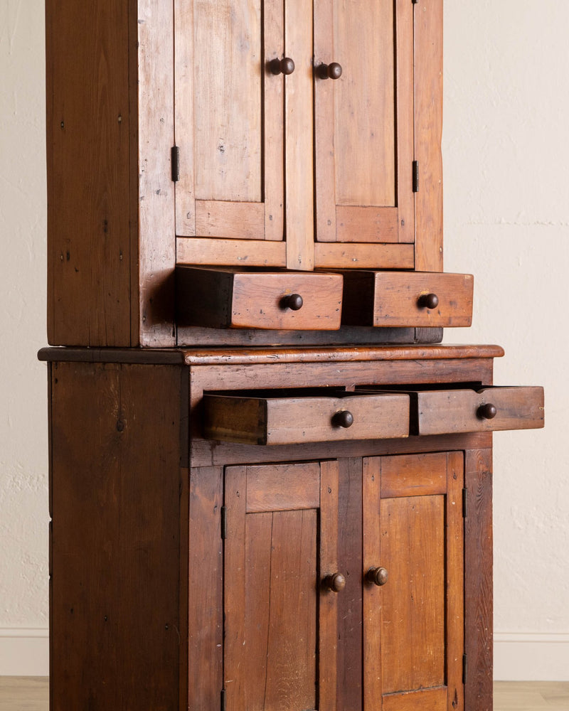 American Pine & Maple Stepback Cupboard, 19th Century - Lone Fox