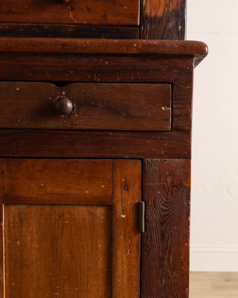 American Pine & Maple Stepback Cupboard, 19th Century - Lone Fox