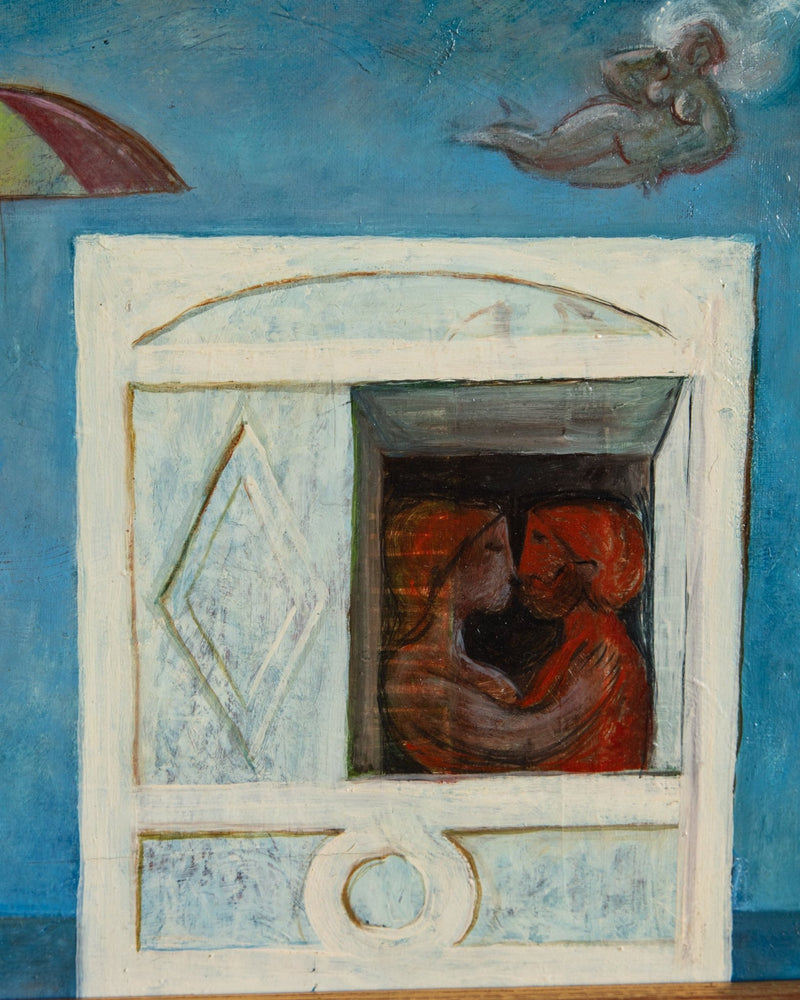 "Amore in Adriatico" Surrealist Oil Painting, Spain, 1972 - Lone Fox