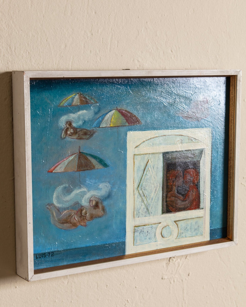 "Amore in Adriatico" Surrealist Oil Painting, Spain, 1972 - Lone Fox