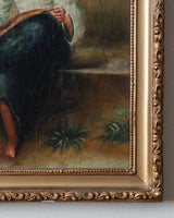 Antique European Woman Sewing on Steps Oil Painting - Lone Fox