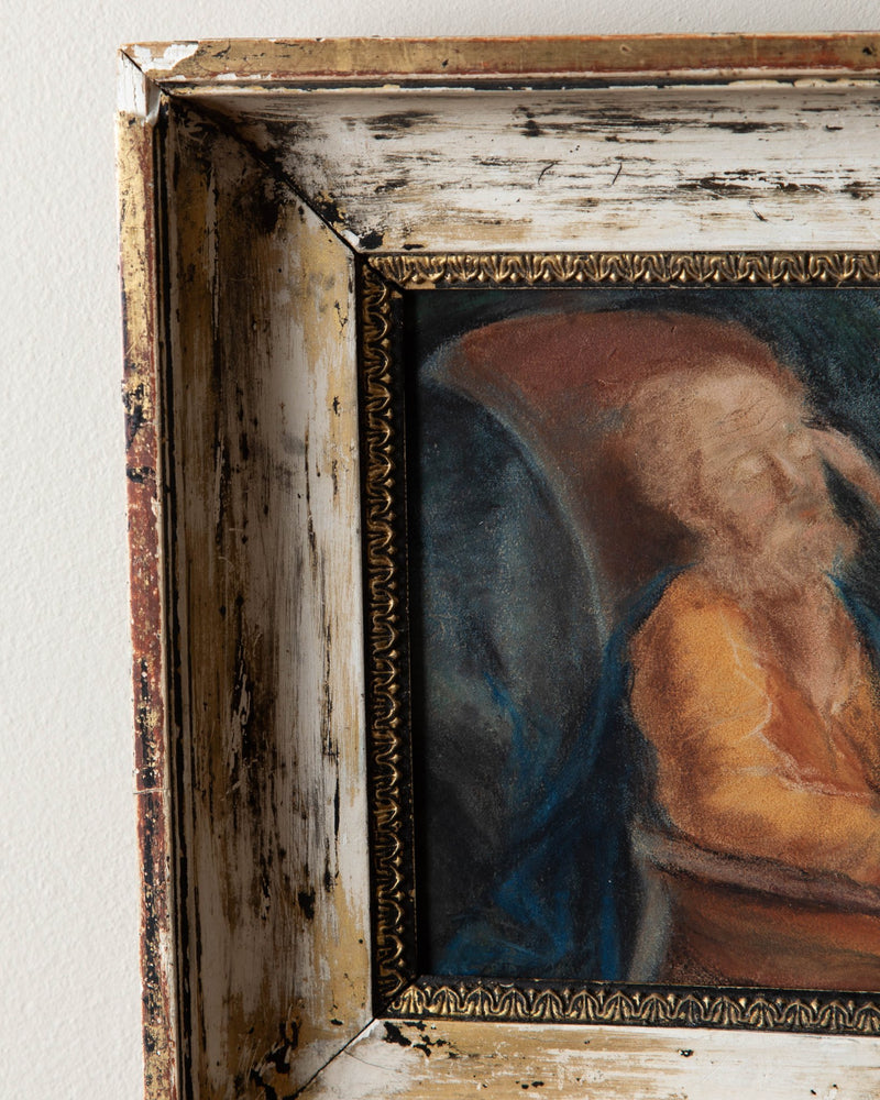 Antique Figural Framed Oil Pastel - Lone Fox