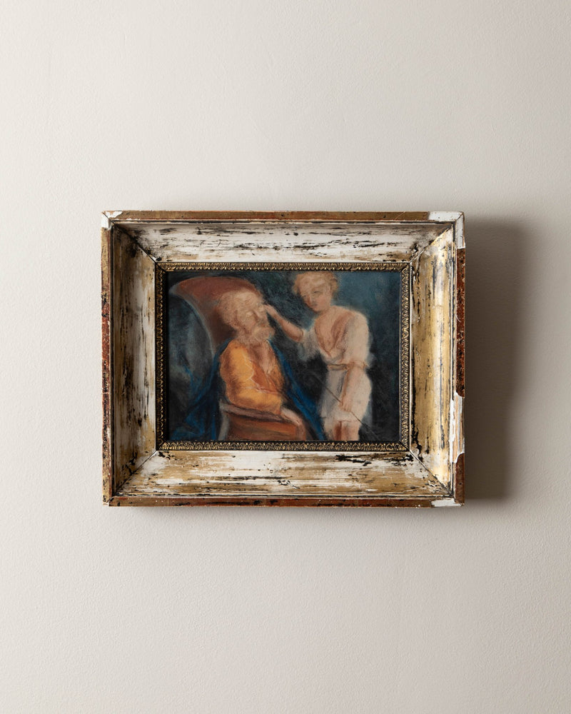 Antique Figural Framed Oil Pastel - Lone Fox