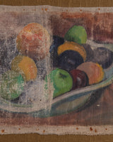 Antique French Fruit Painting Remnant on Khaki Linen and Framed - Lone Fox