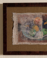 Antique French Fruit Painting Remnant on Khaki Linen and Framed - Lone Fox