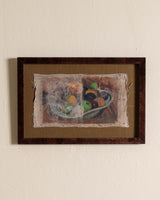 Antique French Fruit Painting Remnant on Khaki Linen and Framed - Lone Fox